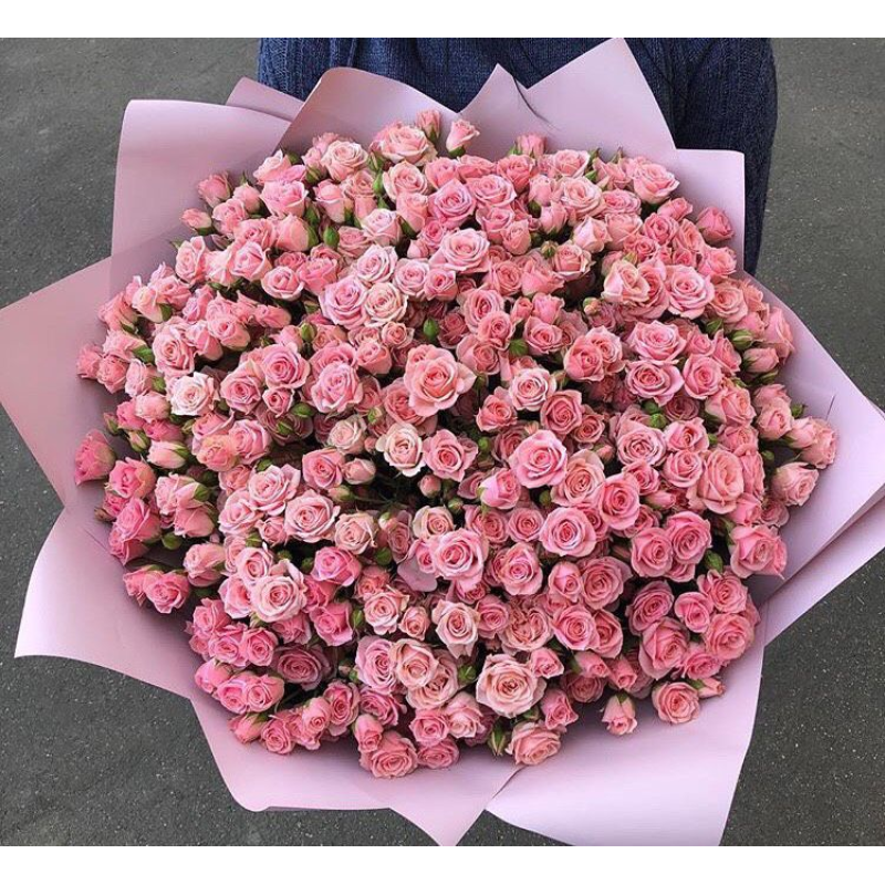Букет 101 ветка кустовой розовой розы с оформлением в Москве от компании  Оптом Цветы